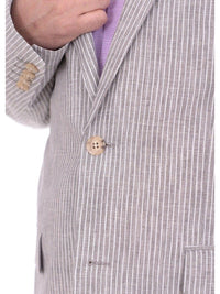 Thumbnail for Raphael Classic Fit Gray Pinstriped Two Button Linen Suit - The Suit Depot