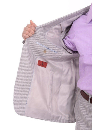 Raphael Classic Fit Gray Pinstriped Two Button Linen Suit - The Suit Depot