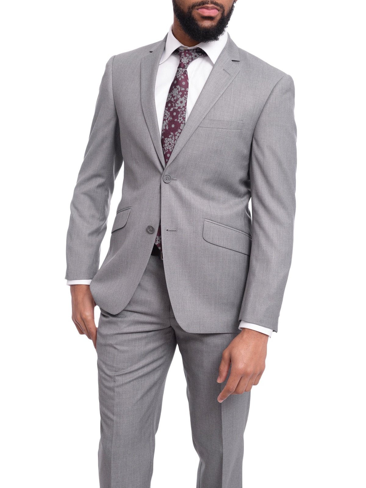 Men's Slim Fit Light Grey Suit Checked Slim Fit Light Grey