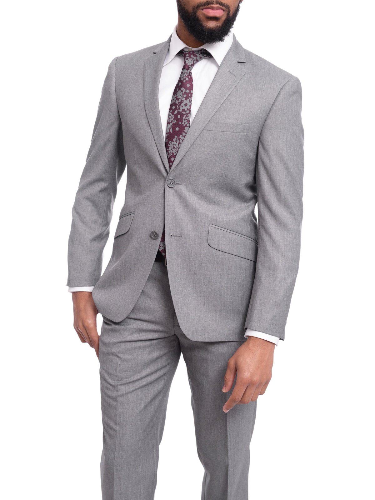 Raphael TWO PIECE SUITS Raphael Men's Slim Fit Light Gray Wool-touch Two Button 2 Piece Suit