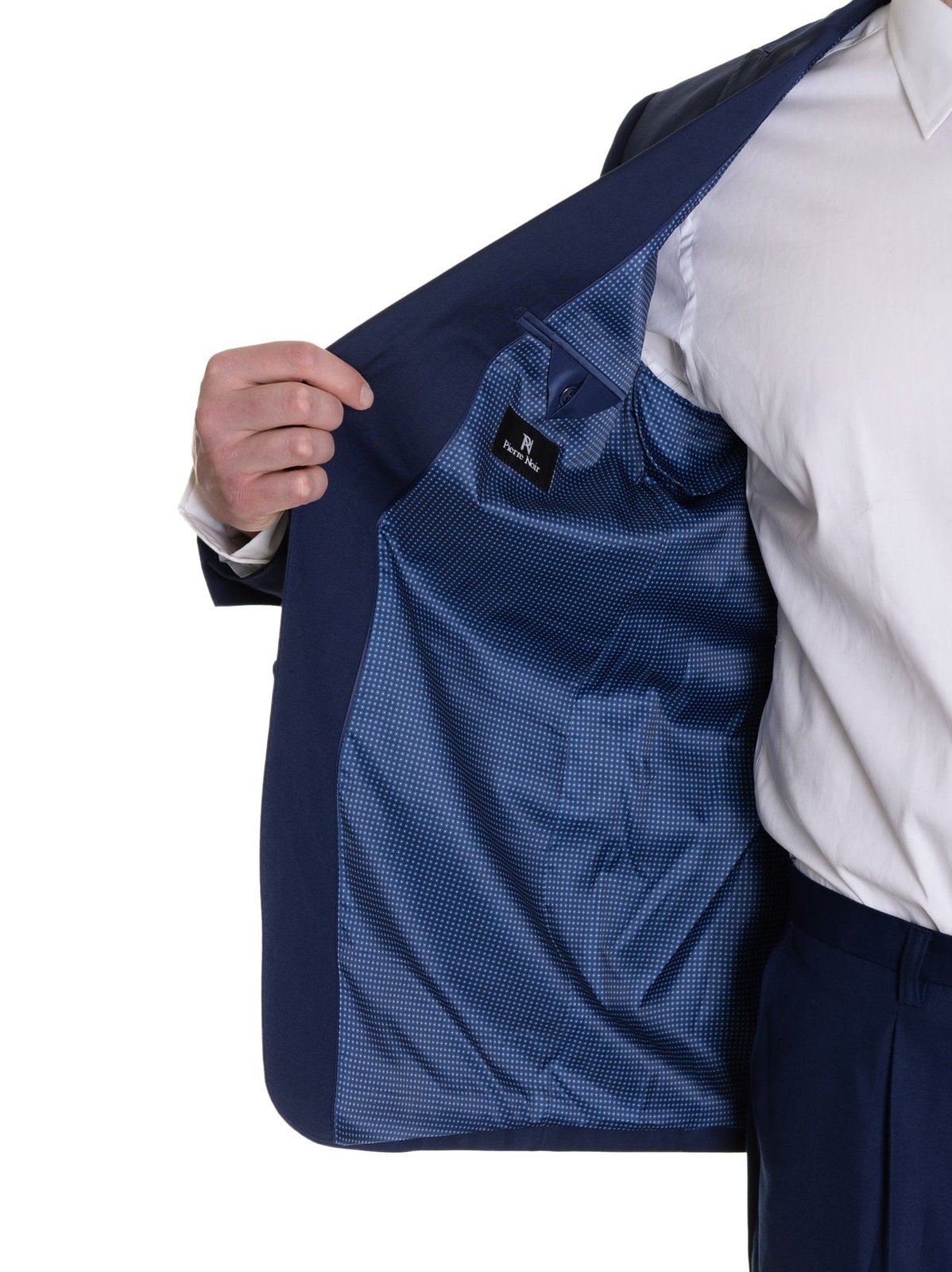 Raphael TWO PIECE SUITS Raphael Solid Blue Suit With Peak Lapels And Ticket Pocket
