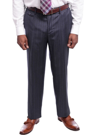 Robert Graham SUITS Robert Graham Mens Gray Striped Wool Cashmere Slim Fit 2 Button Suit