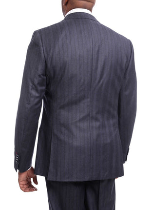 Robert Graham SUITS Robert Graham Mens Gray Striped Wool Cashmere Slim Fit 2 Button Suit