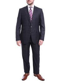 Thumbnail for Robert Graham TWO PIECE SUITS Robert Graham Modern Fit Navy Blue Windowpane Two Button Wool Silk Blend Suit