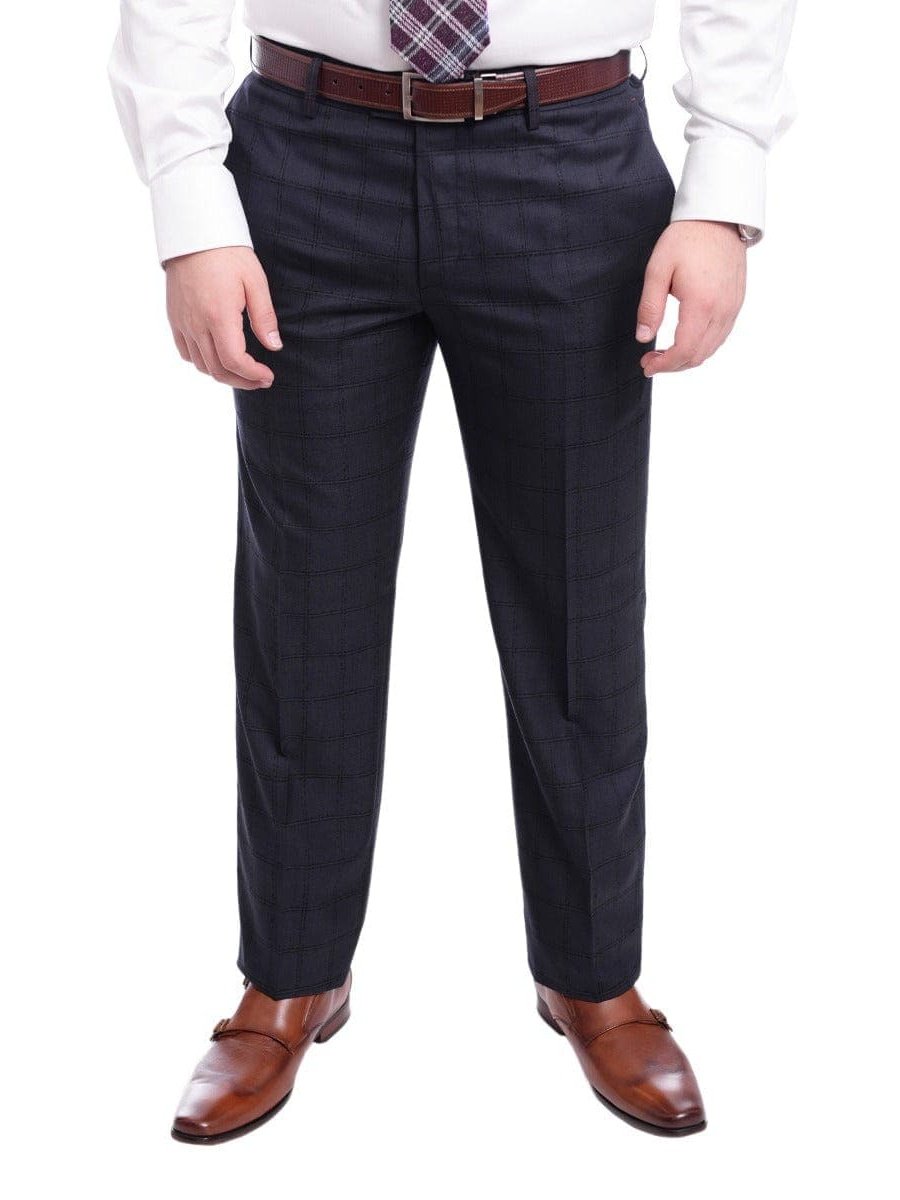 Robert Graham TWO PIECE SUITS Robert Graham Modern Fit Navy Blue Windowpane Two Button Wool Silk Blend Suit