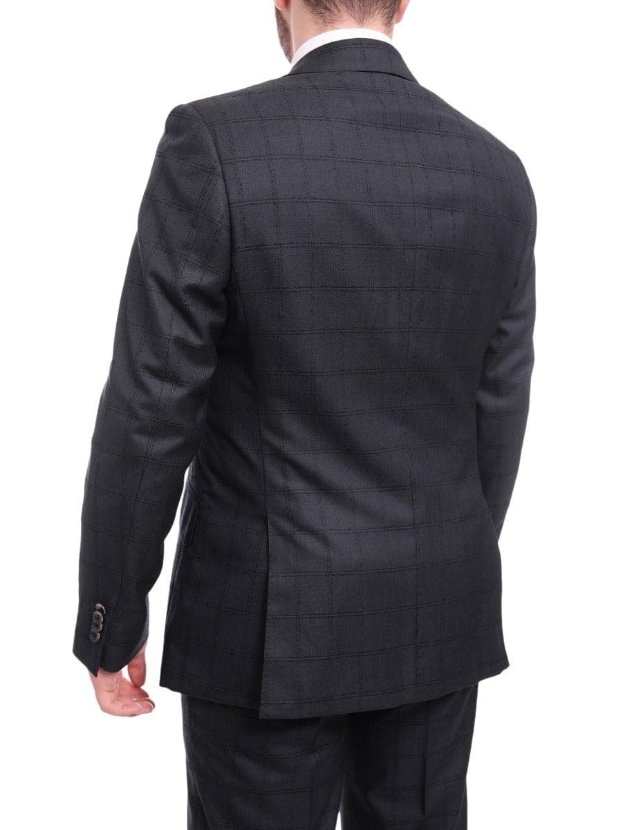 Robert Graham TWO PIECE SUITS Robert Graham Modern Fit Navy Blue Windowpane Two Button Wool Silk Blend Suit