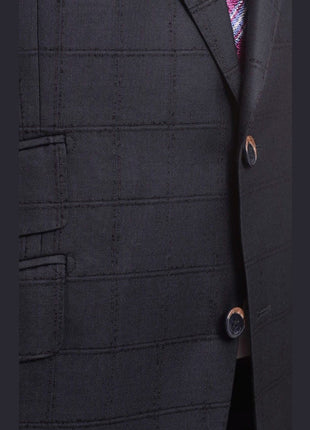Robert Graham TWO PIECE SUITS Robert Graham Slim Fit Navy Blue Windowpane Two Button Wool Silk Blend Suit