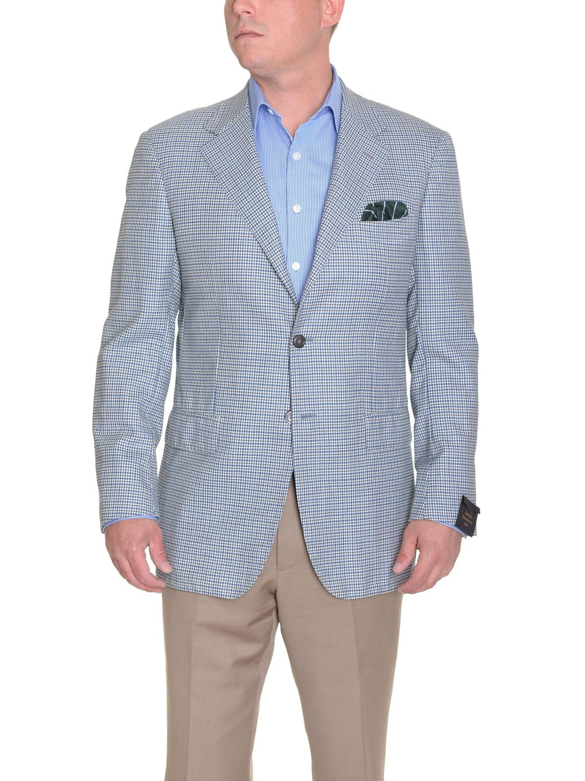 Sartoria Partenopea 40R 50 White Blue Green Check Wool 3 Button Men&#39;s Sportcoat - The Suit Depot