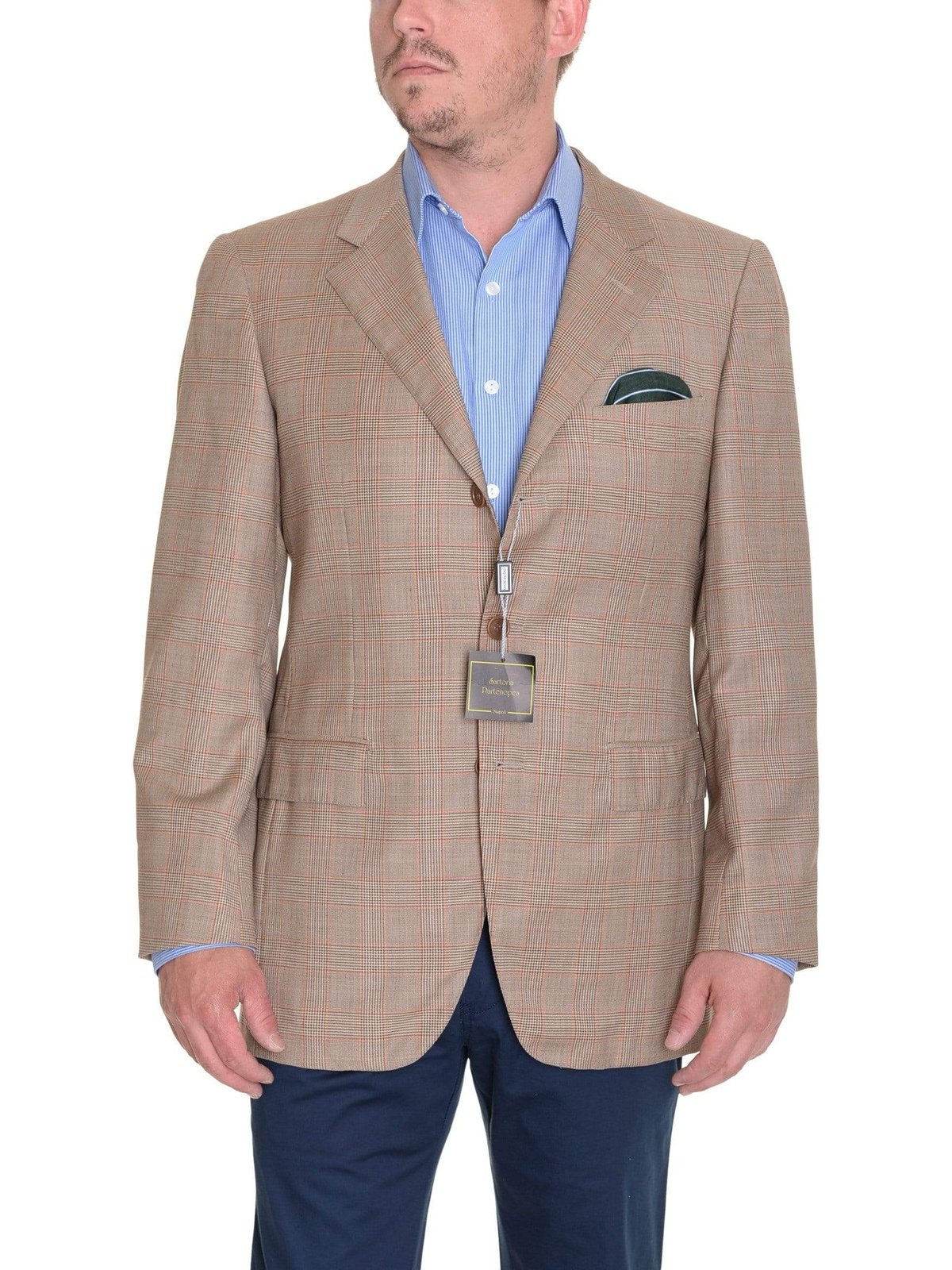 Sartoria Partenopea Italy 40R 50 Light Brown Glen Plaid Canvassed Wool Sportcoat - The Suit Depot