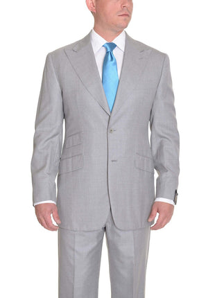 Sartoria Partenopea 40R 50 Light Gray Pinstriped Wool Silk Suit With Peak Lapels - The Suit Depot