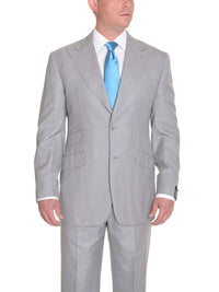 Thumbnail for Sartoria Partenopea 40R 50 Light Gray Pinstriped Wool Silk Suit With Peak Lapels - The Suit Depot