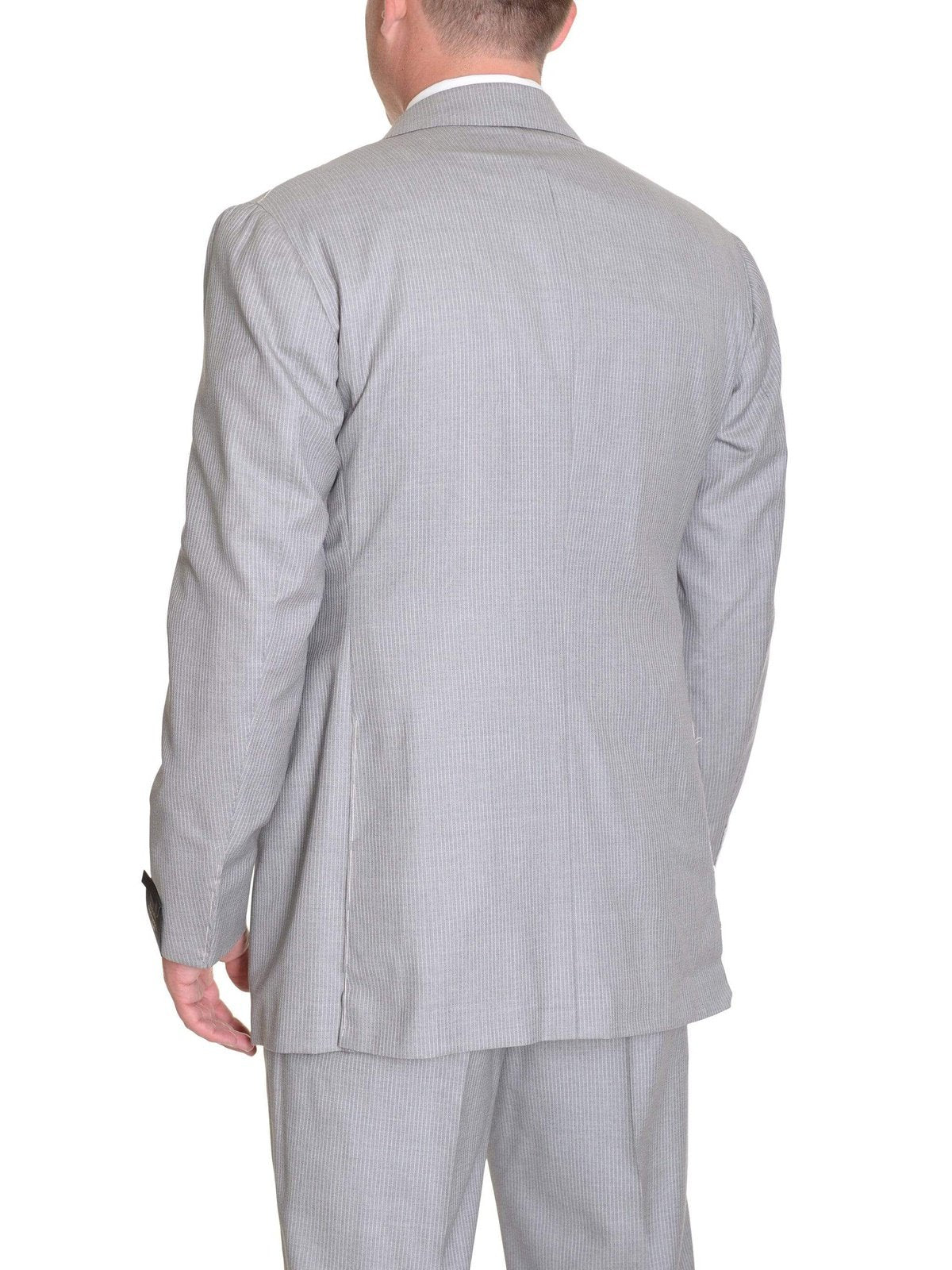 Sartoria Partenopea 40R 50 Light Gray Pinstriped Wool Silk Suit With Peak Lapels - The Suit Depot