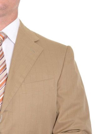 Sartoria Partenopea 40R 50 Tan Striped Unlined Cotton Cashmere Suit - The Suit Depot