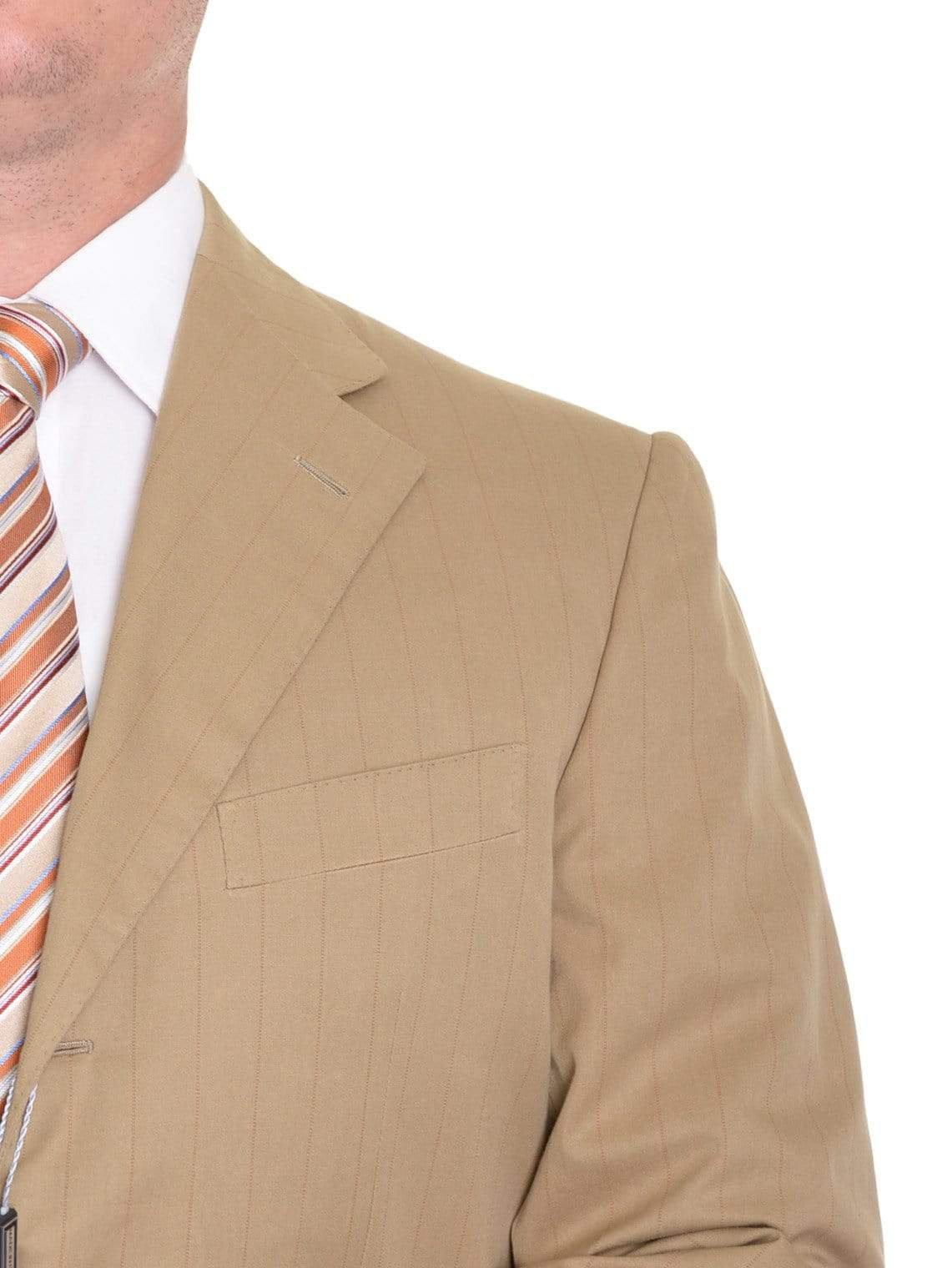 Sartoria Partenopea 40R 50 Tan Striped Unlined Cotton Cashmere Suit - The Suit Depot