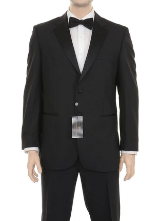 Silvio Breciani Mens Black Tonal Striped Two Button Wool Tuxedo Tux Suit - The Suit Depot