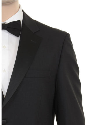 Silvio Breciani Mens Black Tonal Striped Two Button Wool Tuxedo Tux Suit - The Suit Depot