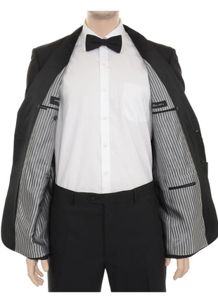 Silvio Breciani Mens Black Tonal Striped Two Button Wool Tuxedo Tux Suit - The Suit Depot