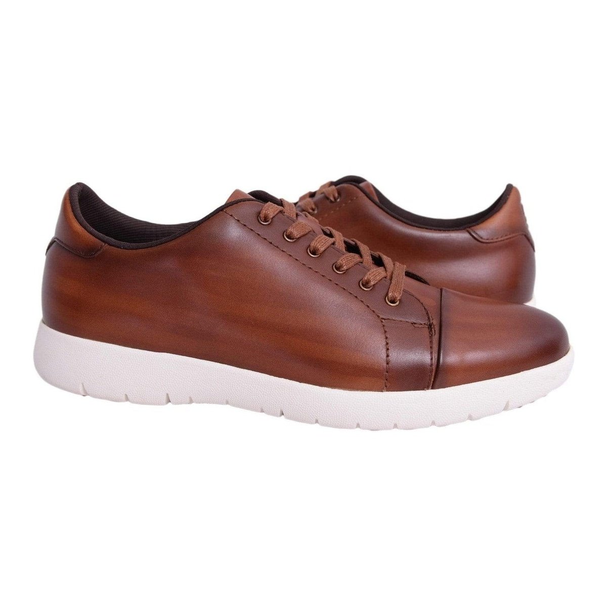 Stacy Adams SHOES 8.5 D-M Mens Stacy Adams Cognac Brown Leather Lace Up Versatile Sneakers Casual Shoes
