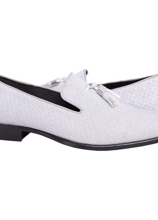 Stacy Adams Swank Tassel Textured Silver Sparkle Slip-on Dress Shoes - The Suit Depot