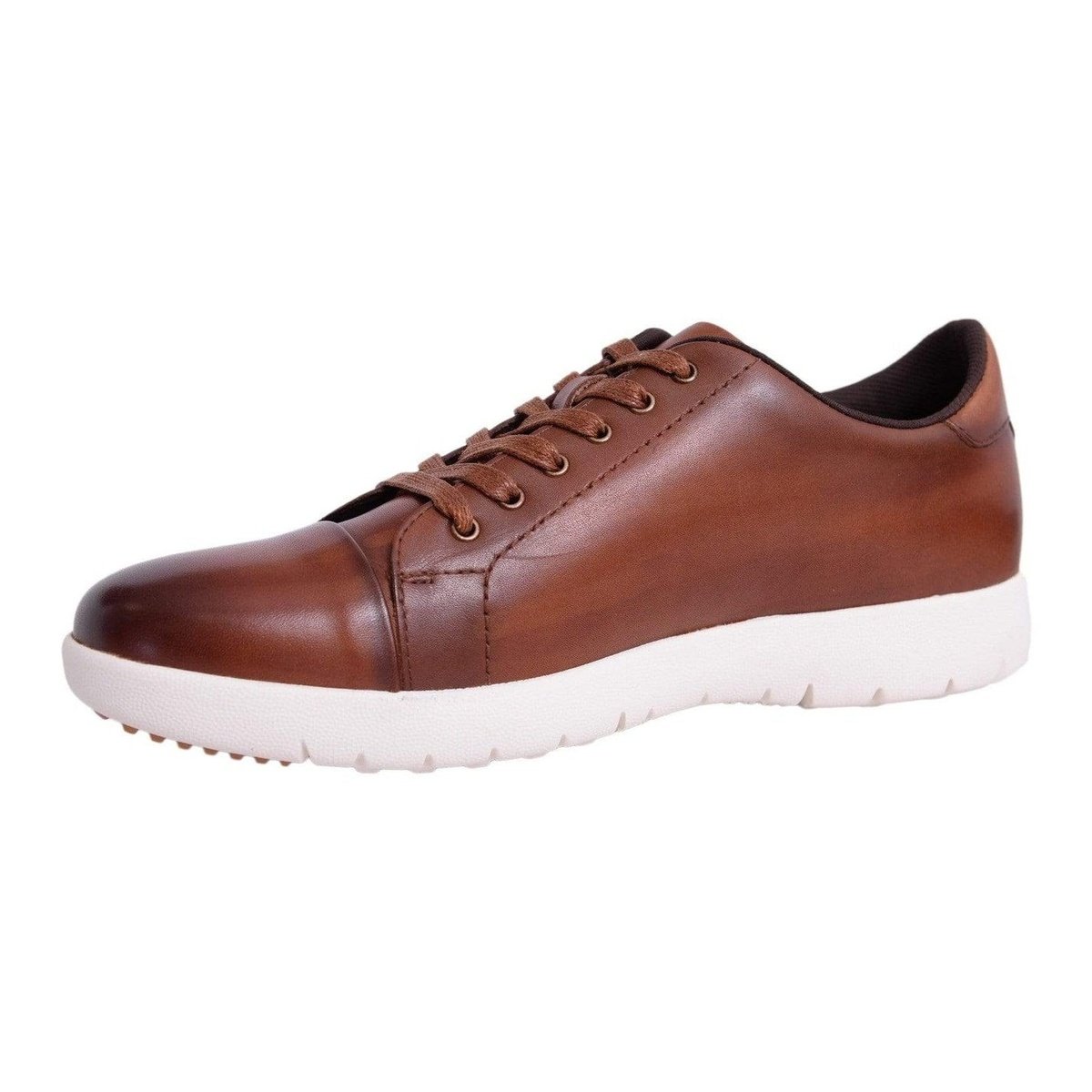 Mens Stacy Adams Cognac Brown Leather Lace Up Versatile Sneakers Casual Shoes - The Suit Depot