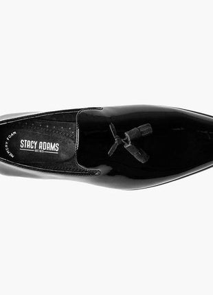 Stacy Adams SHOES Stacy Adams Mens Solid Black Tassel Slip On Patent Leather Tuxedo Dress Shoes