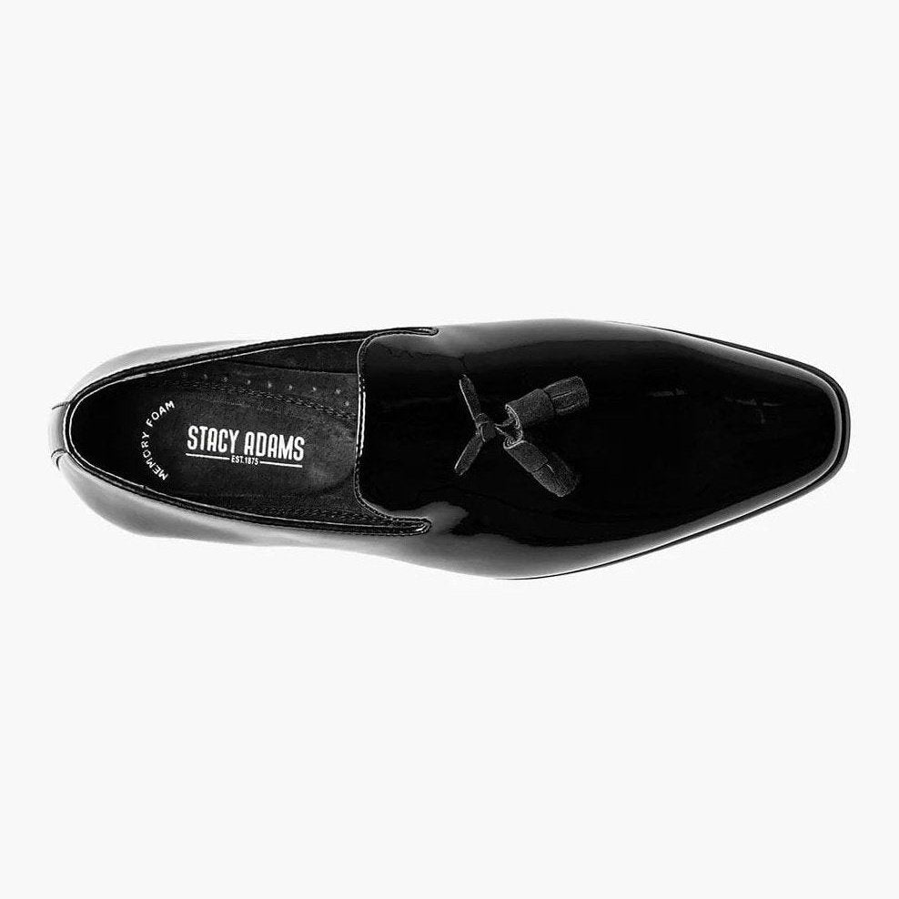 Stacy Adams Mens Solid Black Tassel Slip On Patent Leather Tuxedo Dress
