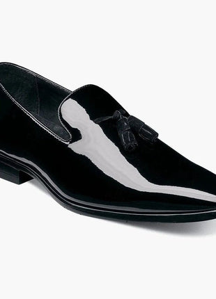 Stacy Adams SHOES Stacy Adams Mens Solid Black Tassel Slip On Patent Leather Tuxedo Dress Shoes
