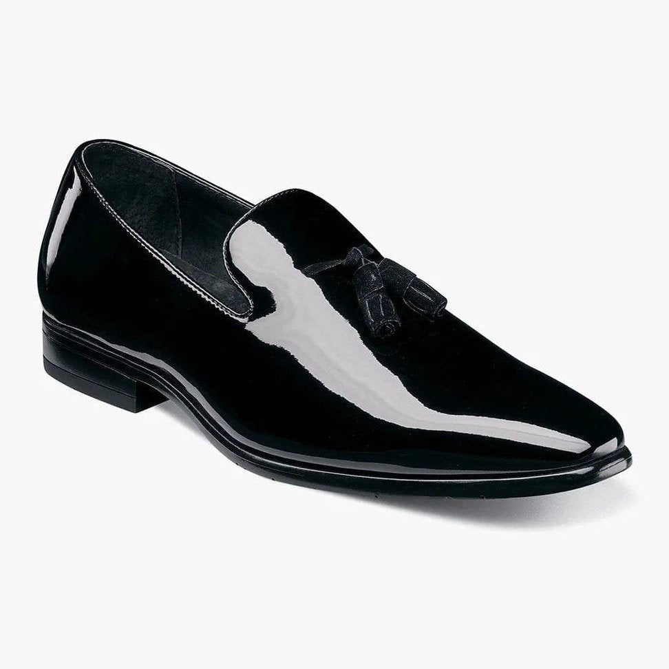 Stacy Adams SHOES Stacy Adams Mens Solid Black Tassel Slip On Patent Leather Tuxedo Dress Shoes