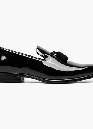 Stacy Adams SHOES Stacy Adams Mens Solid Black Tassel Slip On Patent Leather Tuxedo Dress Shoes