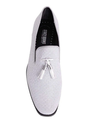 Stacy Adams Swank Tassel Textured Silver Sparkle Slip-on Dress Shoes - The Suit Depot