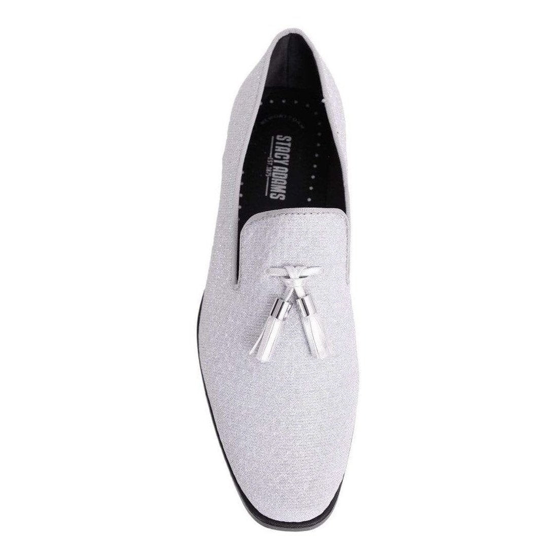 Stacy Adams Swank Tassel Textured Silver Sparkle Slip-on Dress Shoes - The Suit Depot
