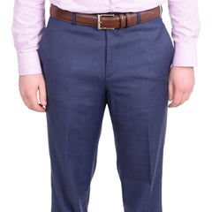 Stafford Classic Fit Solid Blue Flat Front Washable Wool Blend Dress Pants - The Suit Depot