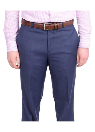 Stafford Classic Fit Solid Blue Flat Front Washable Wool Blend Dress Pants - The Suit Depot
