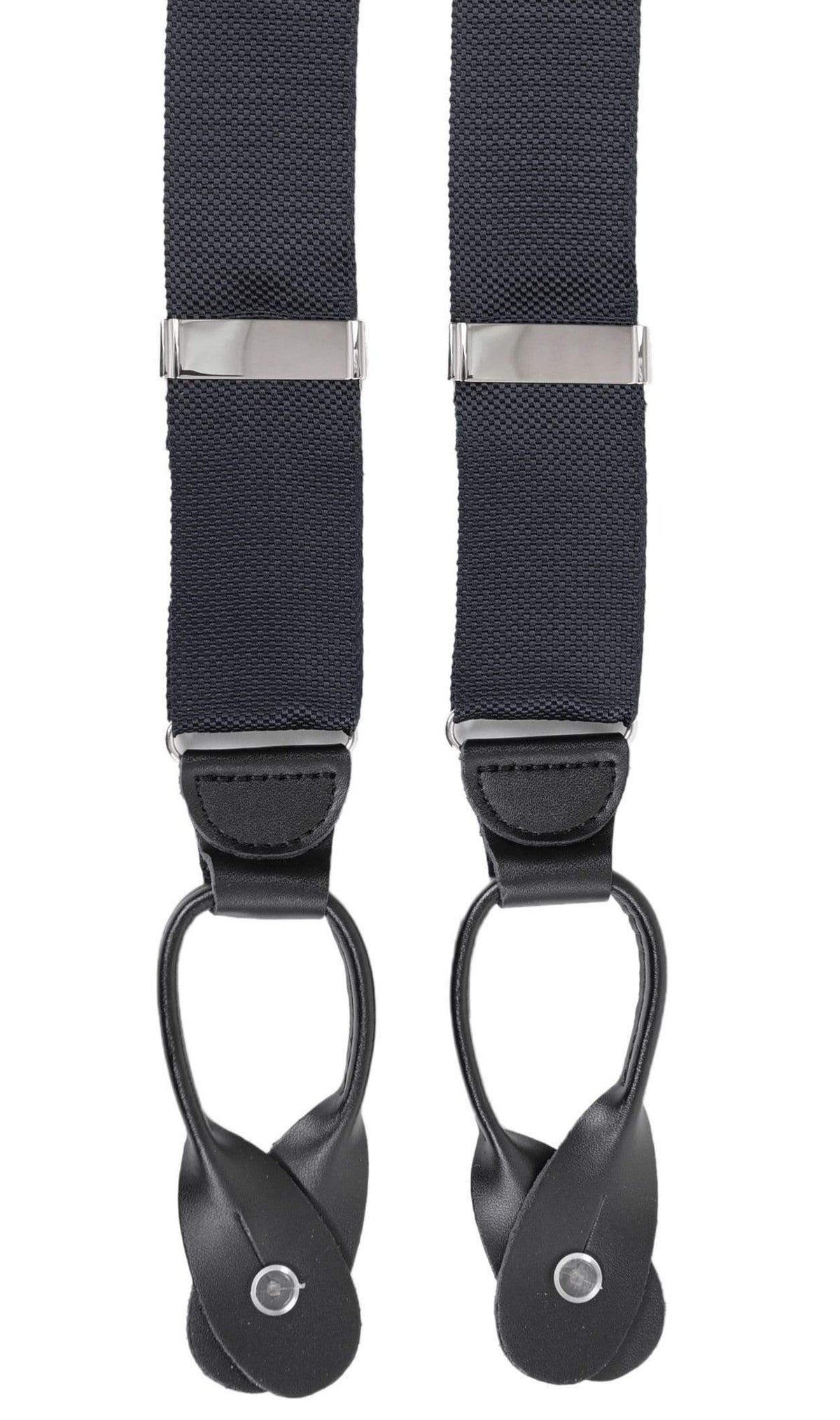 STATUS Polyester Black Kennedy Button Suspenders - The Suit Depot