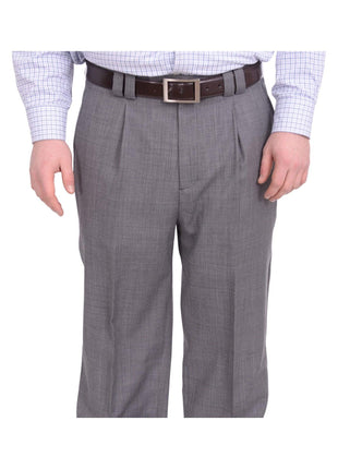 Steven Land Classic Fit Gray Plaid Single Pleated Wide Leg Wool Dress Pants - The Suit Depot
