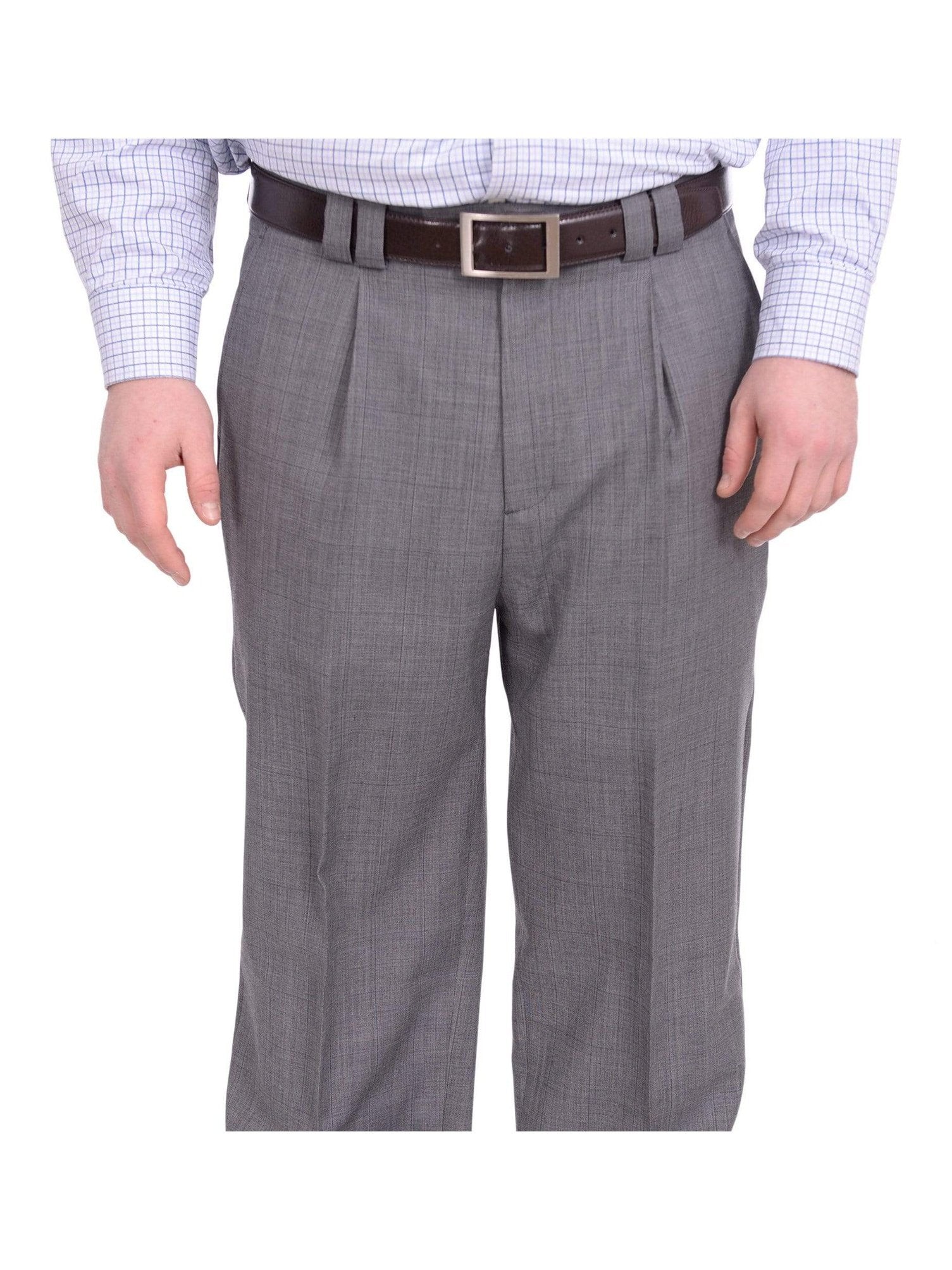 Steven Land Classic Fit Gray Plaid Single Pleated Wide Leg Wool Dress Pants, 54 Steven Land Classic Fit Gray Plaid Single Pleated Wide Leg Wool Dress Pants, 54