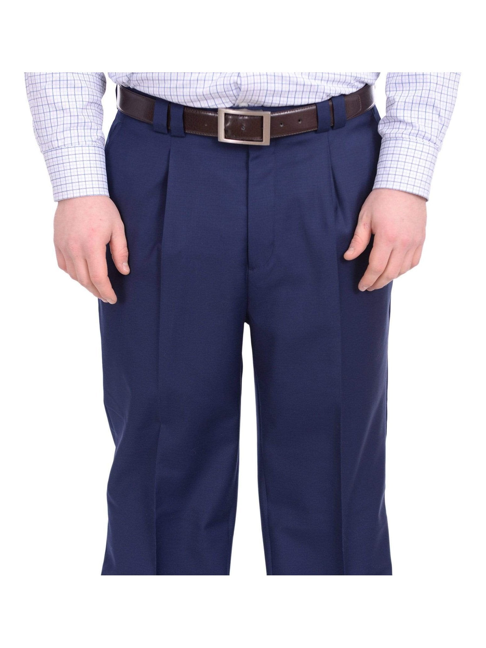 Steven Land Classic Fit Solid French Navy Blue Pleated Wide Leg Wool Dress Pants Steven Land Classic Fit Solid French Navy Blue Pleated Wide Leg Wool Dress Pants