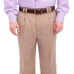 Steven Land Classic Fit Solid Tan Single Pleated Wide Leg Wool Dress Pants - The Suit Depot