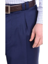 Thumbnail for Steven Land PANTS Steven Land Classic Fit Solid French Navy Blue Pleated Wide Leg Wool Dress Pants