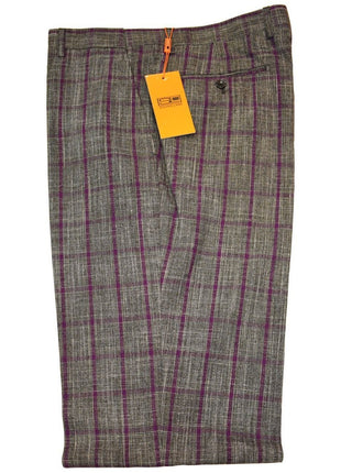 Steven Land PANTS Steven Land Mens Regular Fit Gray & Purple Plaid Flat Front Dress Pants