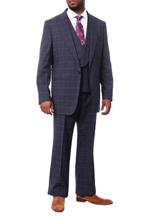 Steven Land Sale Suits Steven Land Mens Blue Plaid 100% Wool Classic Fit 3 Piece Suit