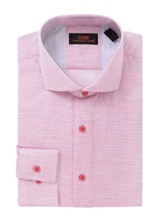 Steven Land Mens 100% Cotton Red Textured Regular Fit Cutaway Collar Dress Shirt - The Suit Depot