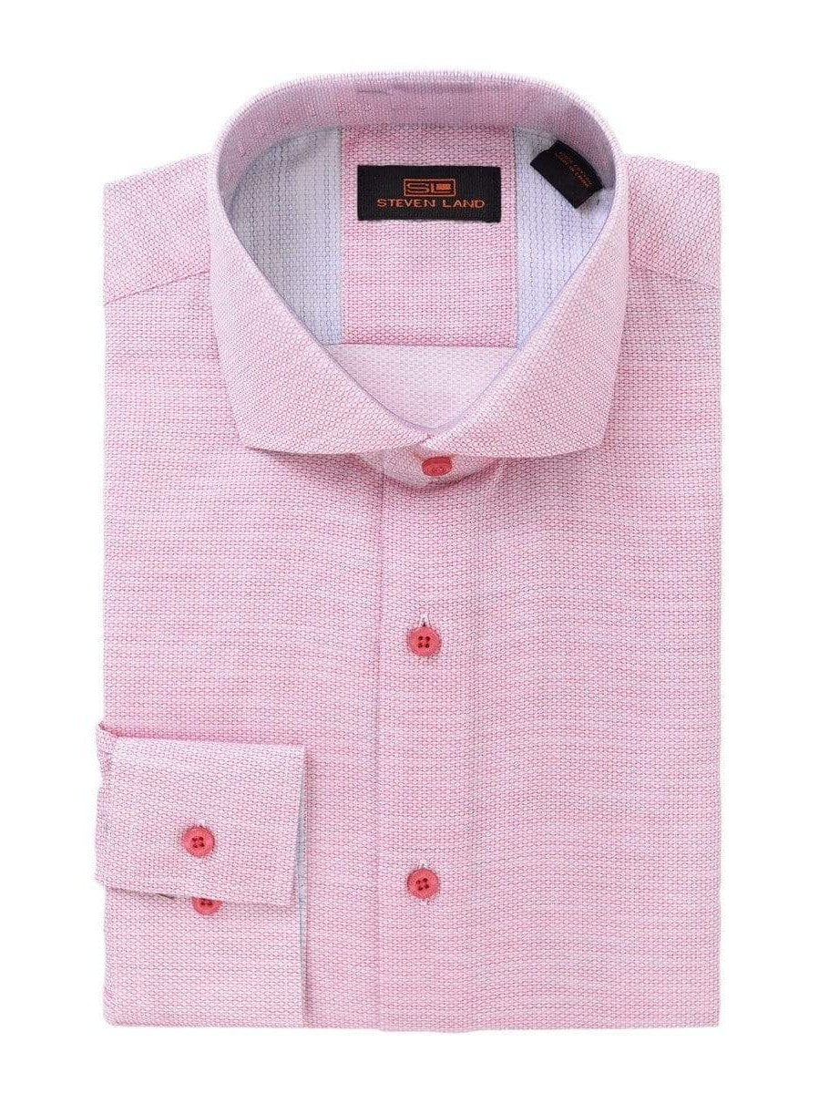 Steven Land Mens 100% Cotton Red Textured Regular Fit Cutaway Collar Dress Shirt - The Suit Depot