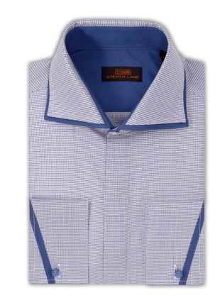 Steven Land SHIRTS Steven Land Mens Blue Classic Fit Spread Collar French Cuff 100% Cotton Dress Shirt