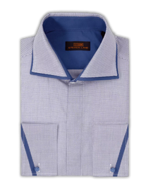 Thumbnail for Steven Land SHIRTS Steven Land Mens Blue Classic Fit Spread Collar French Cuff 100% Cotton Dress Shirt
