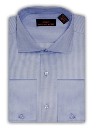 Steven Land SHIRTS Steven Land Mens Blue Herringbone Cotton Spread Collar French Cuff Dress Shirt