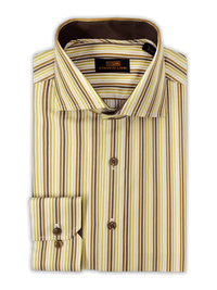 Thumbnail for Steven Land SHIRTS Steven Land Mens Brown Striped Regular Fit Spread Collar 100% Cotton Dress Shirt