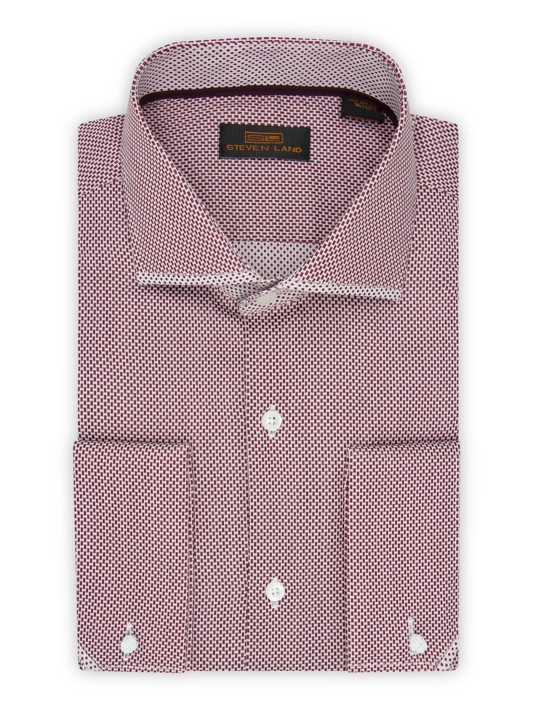 Steven Land SHIRTS Steven Land Mens Burgundy Spread Collar French Cuff 100% Cotton Dress Shirt