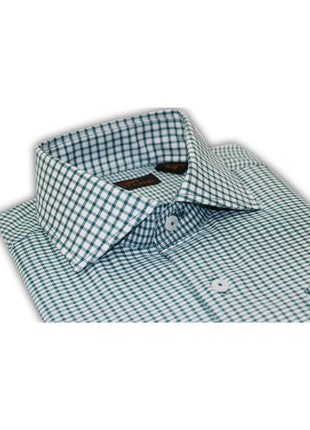 Steven Land SHIRTS Steven Land Mens Green Check 100% Cotton Spread Collar French Cuff Dress Shirt