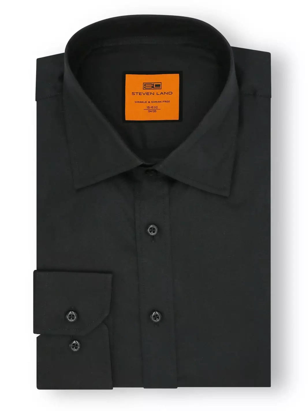 Steven Land SHIRTS Steven Land Mens Solid Black Spread Collar Wrinkle Free Cotton Dress Shirt